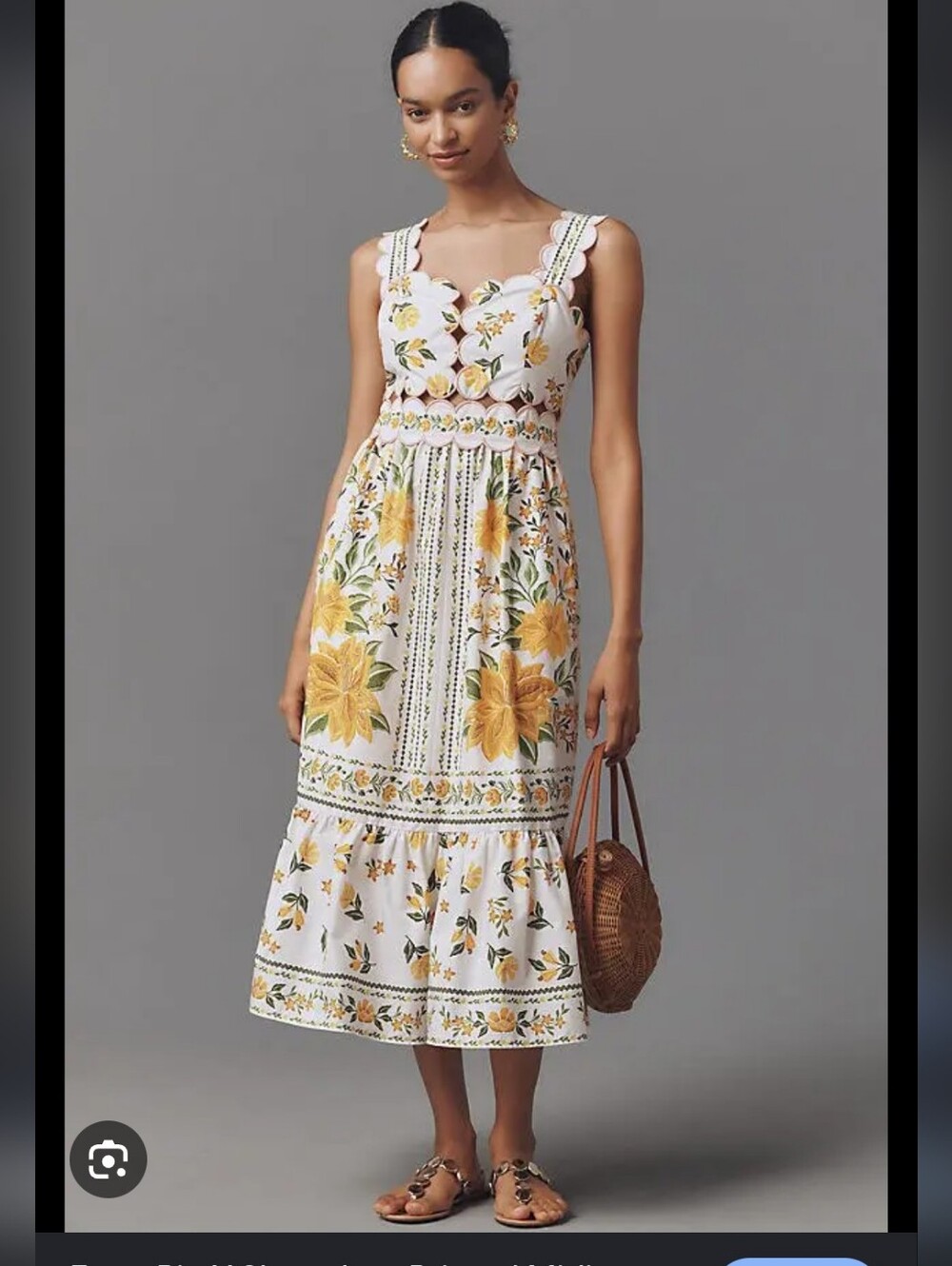 FARM Rio White Midi Dress with Yellow Floral Print